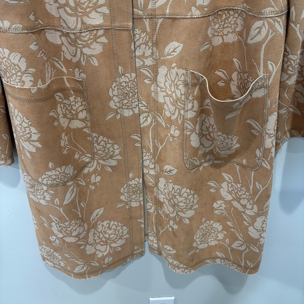 Solitaire Faux Suede Floral Open Duster Cardigan Women’s Size Large - Picture 3 of 13